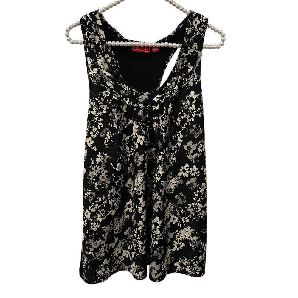 Elle sleeveless tank top XL black white floral whimsigoth goth feminine peasant